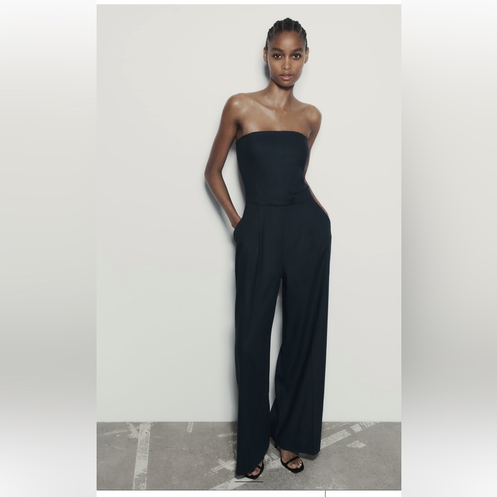 Zara Strapless Linen Blend Jumpsuit
